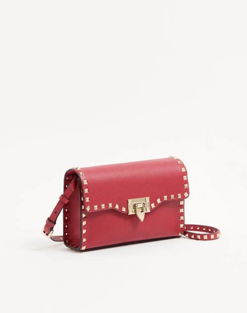 Valentino Garavani - Small Rockstud Grainy Calfskin Crossbody Bag - Rosso Valentino - Woman - Shoulder Bags